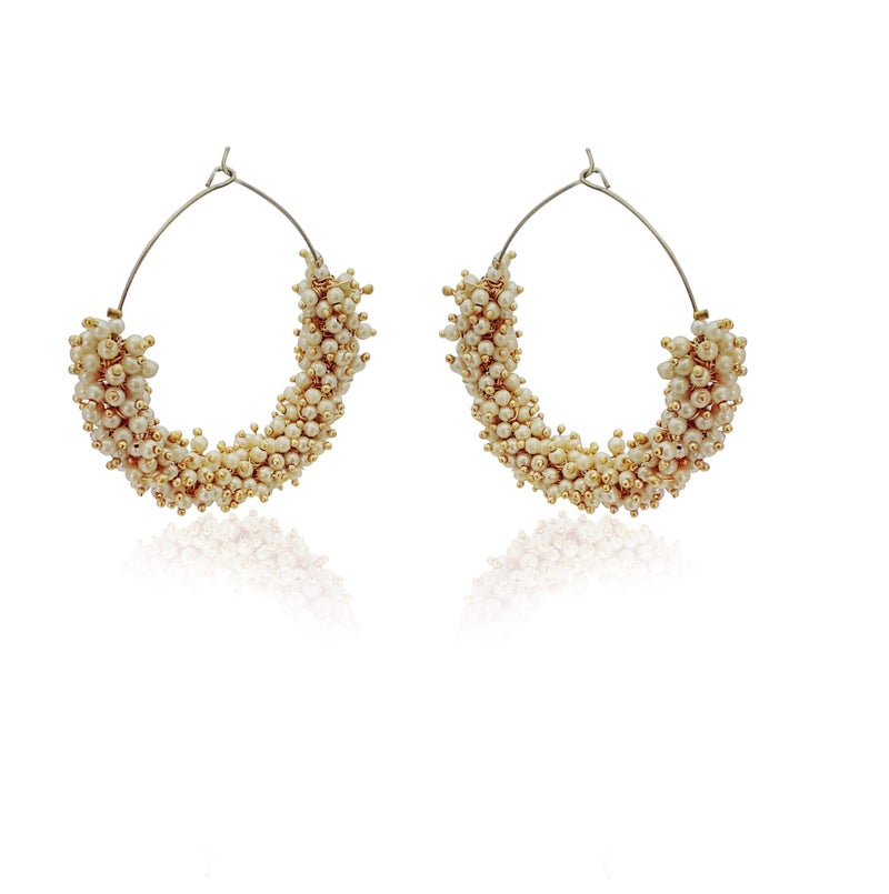 Moonstruck Traditional Indian Gold-Plated Hoop Earrings with Pearls for Women â€“ Lightweight Brass Ethnic Jewelry for Daily Wear, Weddings, and Parties